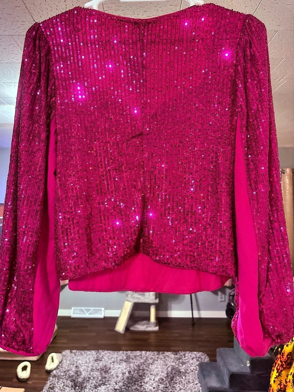 Torrid Sequin Deep V-Neck Long Sleeve Blouse Pink Size 2